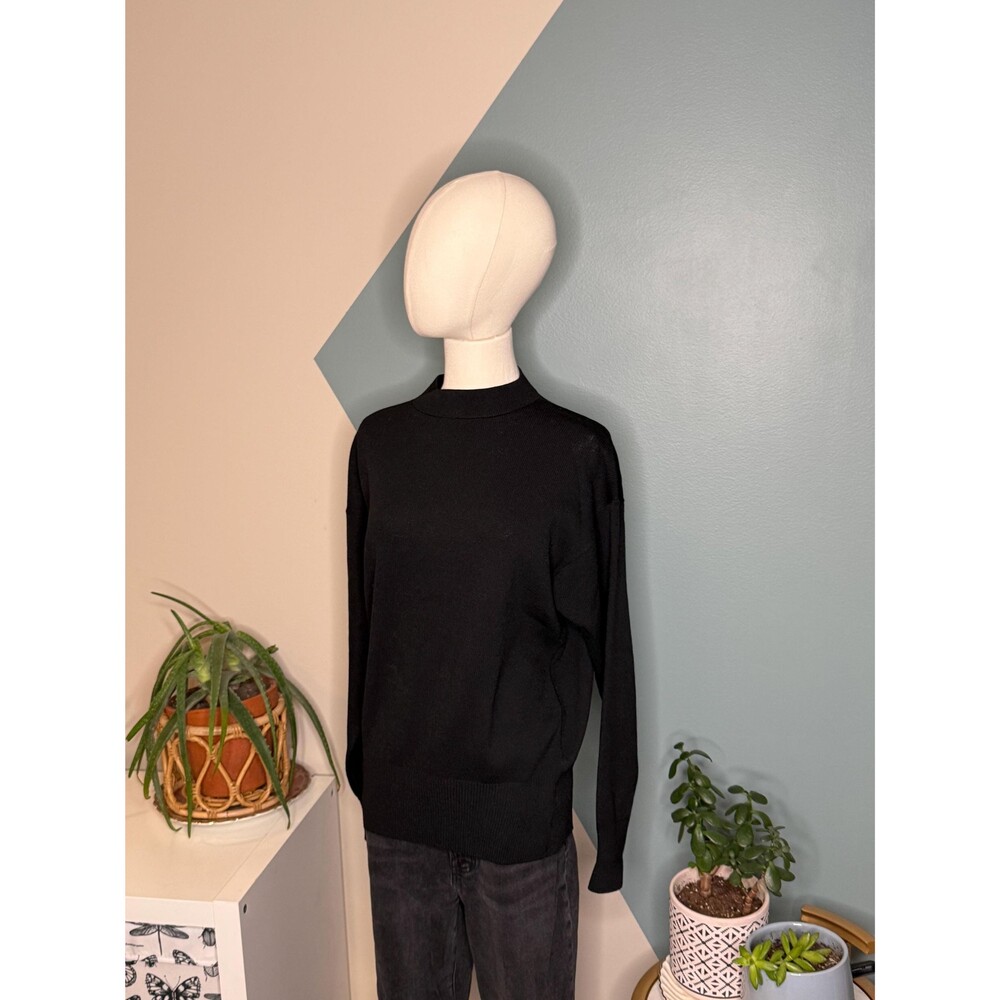 Vintage St John Basics Black Wool Knit Sweater L Mock Neck Made USA 90s - Picture 3 of 11